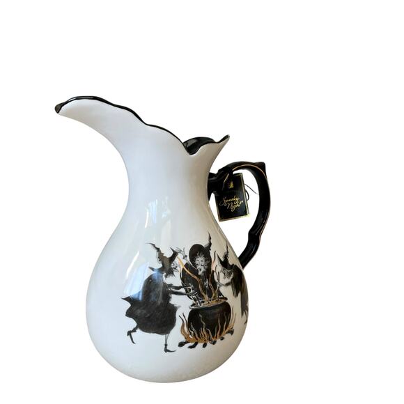 Potters Studio Witch’s Brew Halloween Pitcher 12in Flying Witch on Broom Spooky - Picture 6 of 15